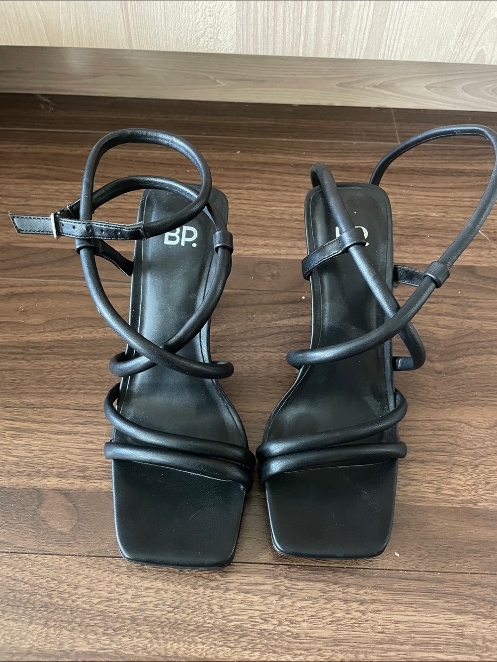 BP Black Strappy Square-Toe Heeled Sandals